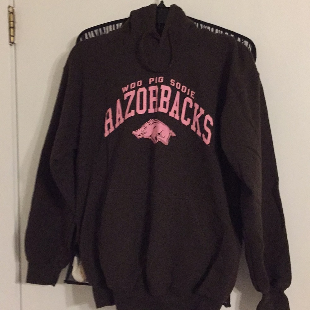 Brown and pink Razorback hoodie